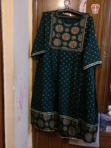 Emerald Green Kurti with Gold Detailing
