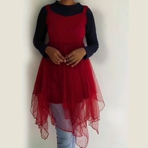 Maroon And Blue Net Dress / Top