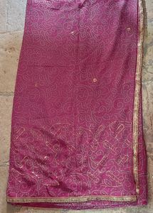 Purple &amp; Gold Bandhani Saree