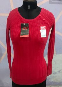 Red Top With Button Neck