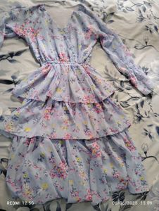 WOMEN WESTERN GEORGETTE Flower Print frill Midi