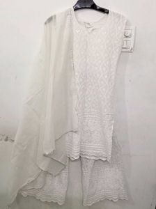 White Embroidery 🤍✨chikankari Sharara With Astar