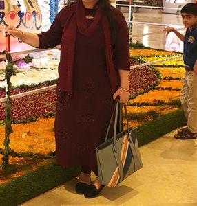 Self Flower Work Mehroon Kurti