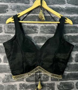 Padded Raw Silk Drawstring Dropping Lace Blouse