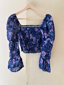 Blue Floral Print Crop Top