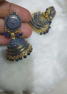Blue Jhumka Earring Medium Size
