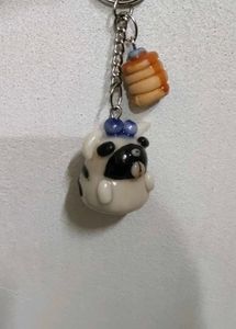 Cute zebra striped pug and pancake keychain