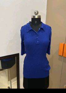 Blue Polo Knit Top