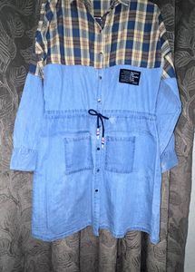 Denim & Plaid Combo Dress