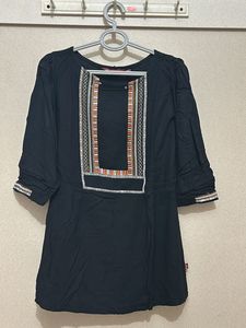 Black Tunic Top with Embroidered Detail