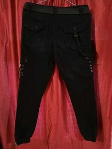 Black Cargo Pants with Belt