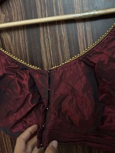 Maroon Blouse with Gold Trim