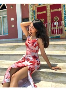 Red & White Print Slip Dress