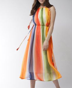 Dress Rainbow Print Tie-up Midi
