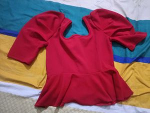 Red Peplum Top with Dramatic Sleeves