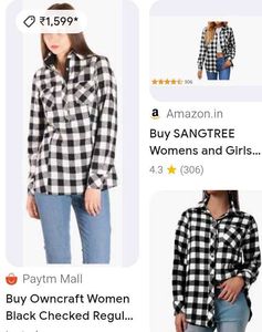 women's black check regular shirt