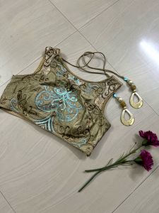 Blue Gold Embroidery Blouse