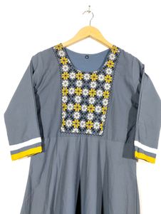 Grey Embroidery Printed Long Dress (Women)