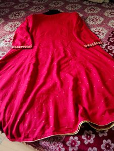 Red Embroidered Anarkali Kurti For Women