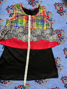 Black Short Dress With Multicolor Pochou