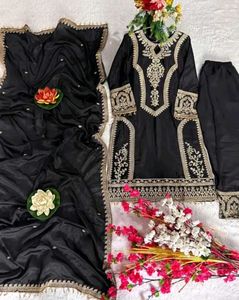 Black &amp; Gold Embroidered Pakistani Suit