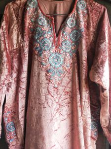 Silk Velvet Phiran from Kashmir, Embroidered