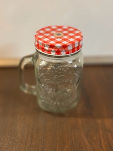 Glass Mason Jar With Red Lid