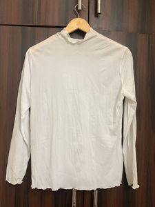 White Mock Neck Long Sleeve Top