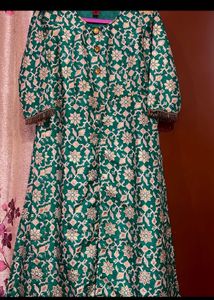 Branded Green-Golden Printed Stylish Dress