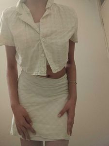 H&M CO ORD SET LIGHT GREEN PLAID