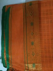 Orange Cotton Saree