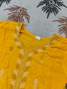 Yellow Embroidered Kurti