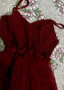 STYLISH MAROON DRESS with RUFFLE | Size : S