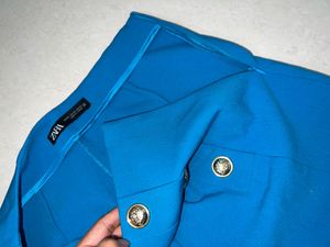 Zara Turquoise Gold Button High-Waisted Shorts