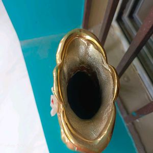 Vintage Gold Vase with Floral Detail