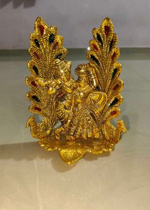 Metal Stone Radha Krishna Idol Statue with Diya fo