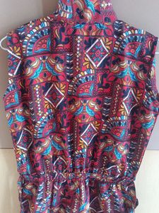 Patterned Sleeveless Jumpsuit with Belt