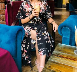 Floral Print Midi Wrap Dress