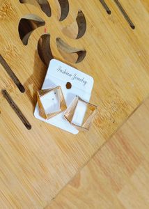 Gold Toned Layered Geometric Square Studio Earings