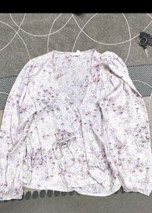 wrapover blouse top purple flower