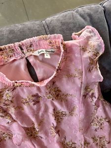 Pink Floral Printed Layered Midi Dress