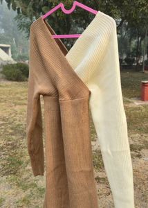 Stylish Two-Tone Ribbed Knit Wrap dress for Women