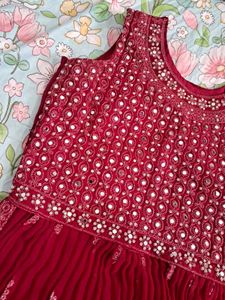 Red Embroidered Shararah Set