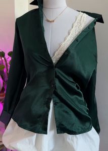 Emerald Green Satin Button-Up