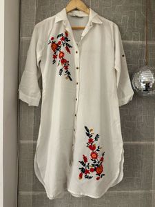 Embroidered White Shirt Dress