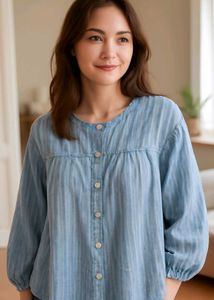 Striped Button-Up Top💙🧢