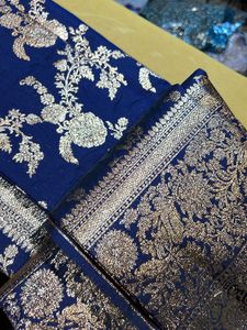 Elegant Blue &amp; Gold Banarasi Saree