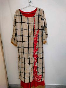Stylish Beige &amp; Black Kurta Size XL