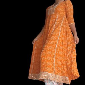 Orange Printed Kurta