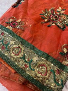 Heavy Net Embroidered Saree with Blouse &amp;Petticoat